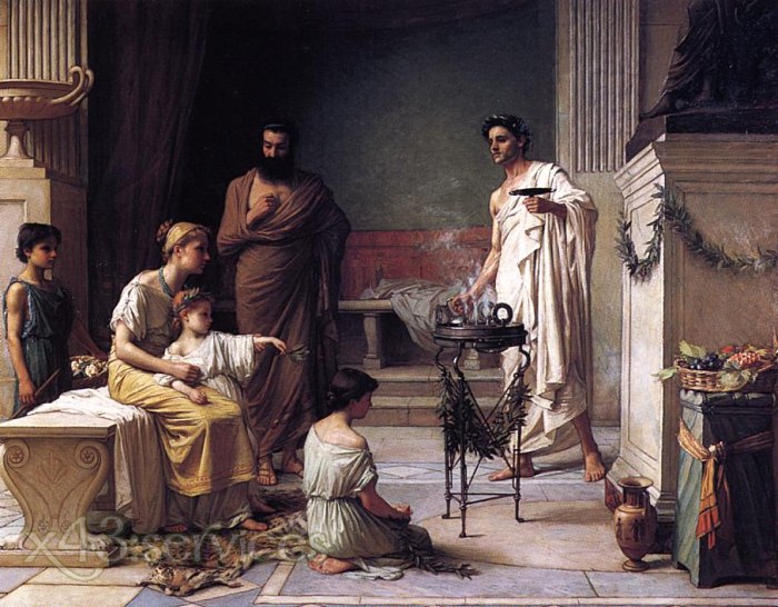 John Waterhouse - Ein krankes Kind in den Tempel des Aeskulap gebracht - A Sick Child Brought into the Temple of Aesculapius